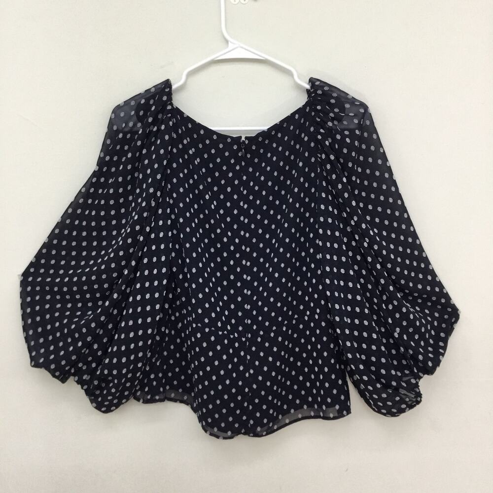 EXPRESS Navy Clip Dot Sweetheart Neckline Balloon Sleeve Blouse Top Sz S - Picture 4 of 11